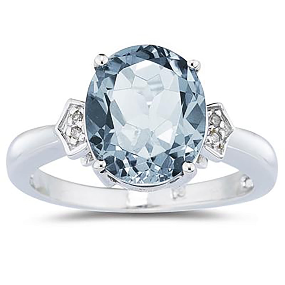nauwkeurig bekennen Begrafenis Aquamarine and Diamond Ring in 10K White Gold - Walmart.com