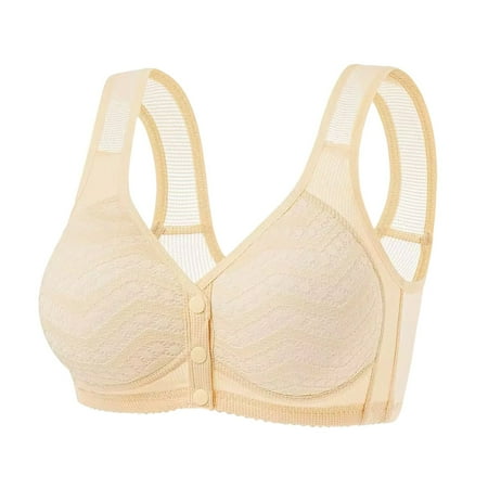FUNUONY Big Sale!! 2025 New Daisy Bras for Women No Underwire Front Closure Comfort Senior Wireless Snap Closing Bra Bras for Older Women Bras Bra No Underwire Plus Size Front Button Bra Beige M