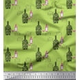 thumbnail image 1 of Soimoi Green Georgette Viscose Fabric Bottle & Crockery Kitchen Print Sewing Fabric BTY 42 Inch Wide, 1 of 3