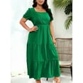 thumbnail image 6 of Women'S Square Neck Tiered Swing Maxi Dress Loose Fit Casual Smocked Back Sleeveless Beach Sun Dresses Green XL, 6 of 7