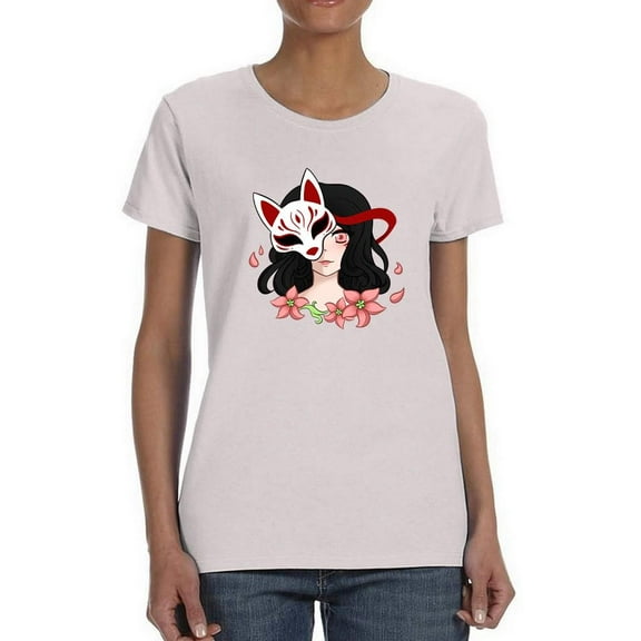 Girl With Fox Spirit Mask T-Shirt Women -Smartprints Designs, Female Medium