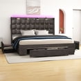 thumbnail image 2 of Uforic Queen Size Upholstered Bed with Charging Station, LED Bed Frame with Headboard, Grey, 2 of 7