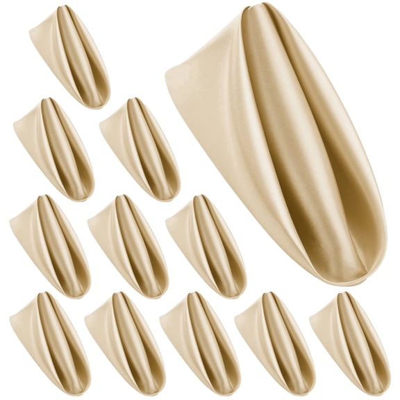 Elcoho 12 Pack Satin Cloth Napkins, 19.7 x 19.7 inch Square Soft Dinner Napkins, Champagne Gold, for Weddings, Restaurant, Home Table Decor