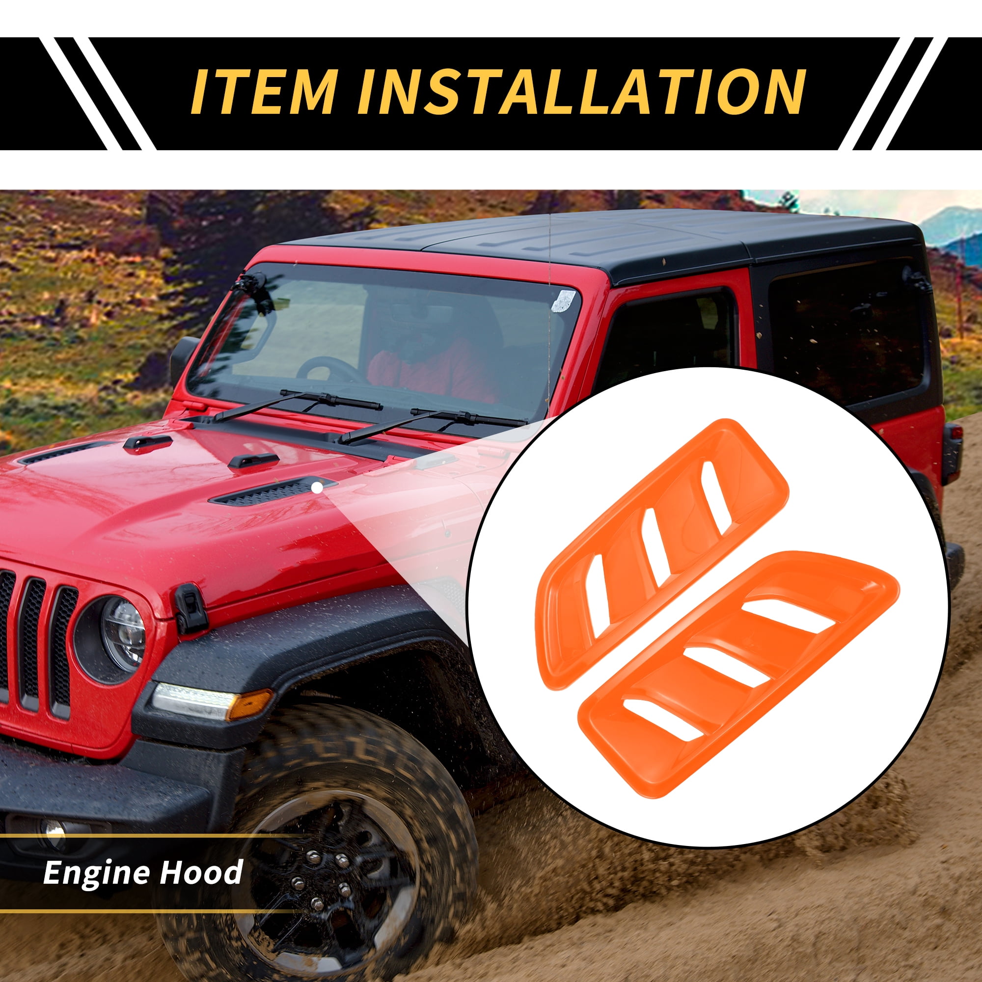 Unique Bargains 1 Pair Car Front Hood Air Outlet Vent Cover Trim for Jeep Wrangler JL JLU Gladiator 2018-2024 Hood Engine Bonnet Air Vent Outlet Cover Bezels ABS Orange