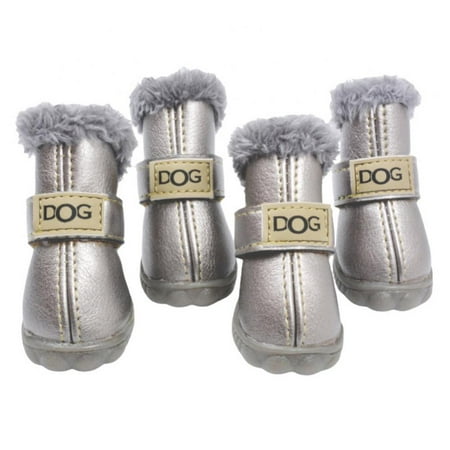 4 Pieces of Warm and Snow Waterproof Pet Shoes in Winter  Suitable for Small and Medium-sized Dogs and Cats in Rainy and Snowy Days  Super Warm Leather Waterproof Pet Shoes