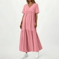 thumbnail image 4 of LNWUY Women Summer Dresses V-Neck Maxi Dress Tiered Silhouette with Flutter Sleeve Backless Elastic Waist Flowy Dress Pink S, 4 of 7