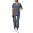 thumbnail image 2 of Pxxlle Scrubs for Women Set Jogger Pants and V Neck Short Sleeve Scrub Tops Solid Color Nursing Uniform with Pockets Gray M, 2 of 10