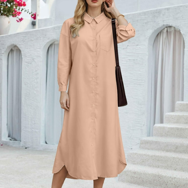 Tan long sleeve maxi shirt dress with tie Tan long sleeve maxi shirt dress with tie