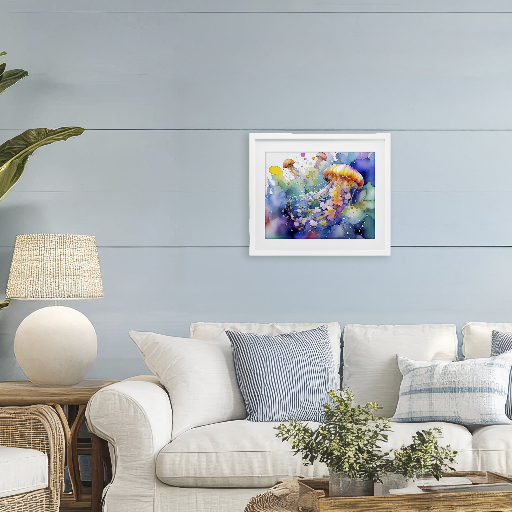 Stupell Industries Neon Jellyfish Underwater White Framed Print Under Glass, design by Shelly Craig