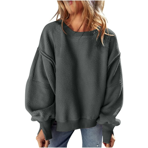UYISJ Women's Oversized Sweaters Chunky Warm Crewneck Pullover Sweater Casual Long Sleeve Solid Color Tops Gray L