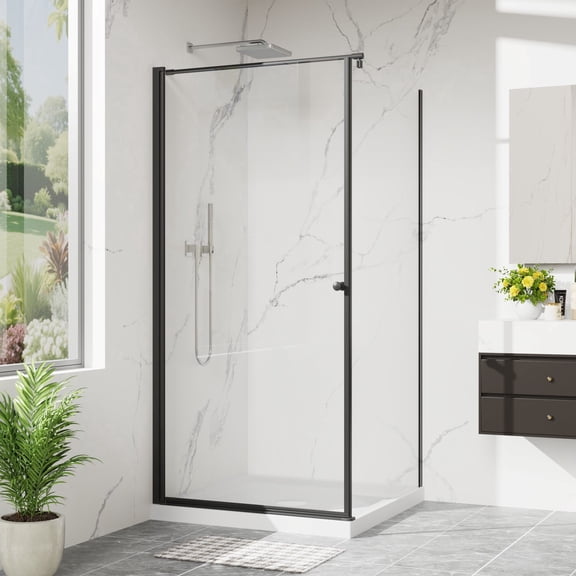 Sunrinx 36" W x 36" D x 72" H Frameless Corner Shower Enclosure, Pivot Shower Door with 1/4" Tempered Glass, Magnetic Seal, Black Shower Base Included