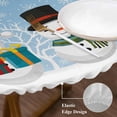 thumbnail image 3 of Blue Christmas Round Tablecloth, Fitted Table Cover with Elastic for 45"-54" Round Tables, Xmas Snowman Winter Snowflakes Forest Tree Table Cloth Outdoor Indoor Dinning Party Waterproof Tablecloths, 3 of 7