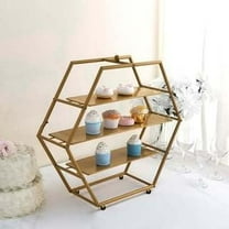 21" Matte Gold Metal 3-Tier Cupcake Stand, Hexagon Dessert Holder, Appetizer Display
