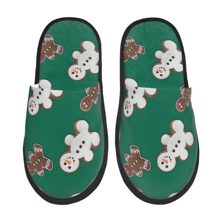 Balery Gingerbread Snowman Cookies Slient Indoor Furry Fleece Comfort House Shoes Soft Non-Slip Home Shoes Cotton slippers House Slippers-- Large
