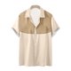 thumbnail image 2 of Playeras Elvqul para Hombre Playa Beige con Estampado de Bloques de Color Manga Corta Elástica Solapa Abotonada, 2 of 5