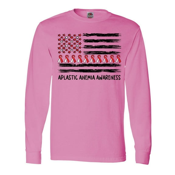 Inktastic Aplastic Anemia Awareness Red and White Ribbons and Flag Long Sleeve T-Shirt
