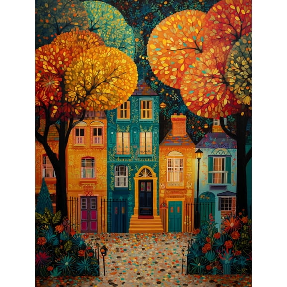 Whimsical Village Landscape Canvas Print Home Kitchen Entryway Wall Art