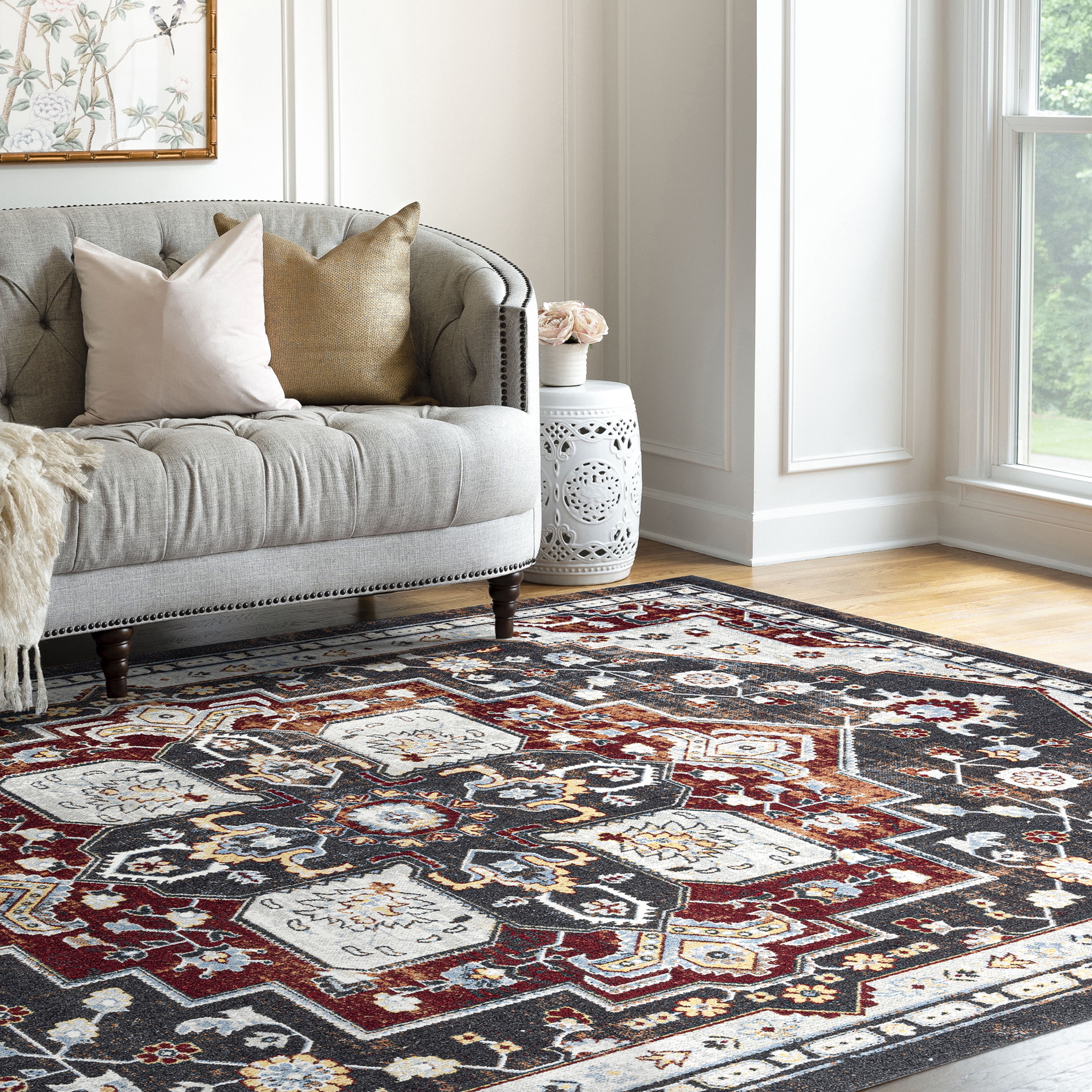 Traditional 9x12 Area Rug (8'9'' x 11'3'') Oriental Red, Red Living Room Easy to Clean