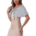 thumbnail image 4 of CHAQUETA CORTA DE FALSO PELO PARA MUJERES INSPIRADA EN BODAS CON CINTA DE SATÉN Y LAZO M GRIS CLARO, 4 of 6