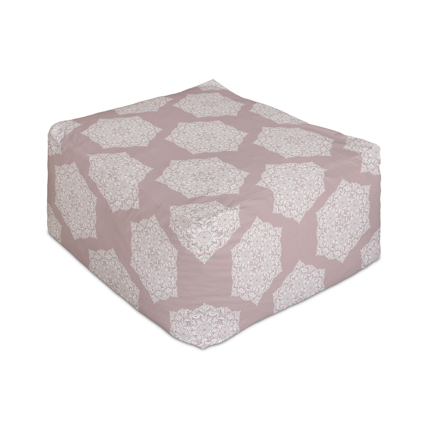 25 Under Desk Foot Stool for Living Room Office Ottoman with Cover Inspired Modernized Damask Pastel Colors Illustration Cream Pale Salmon Ambesonne Floral Rectangle Pouf