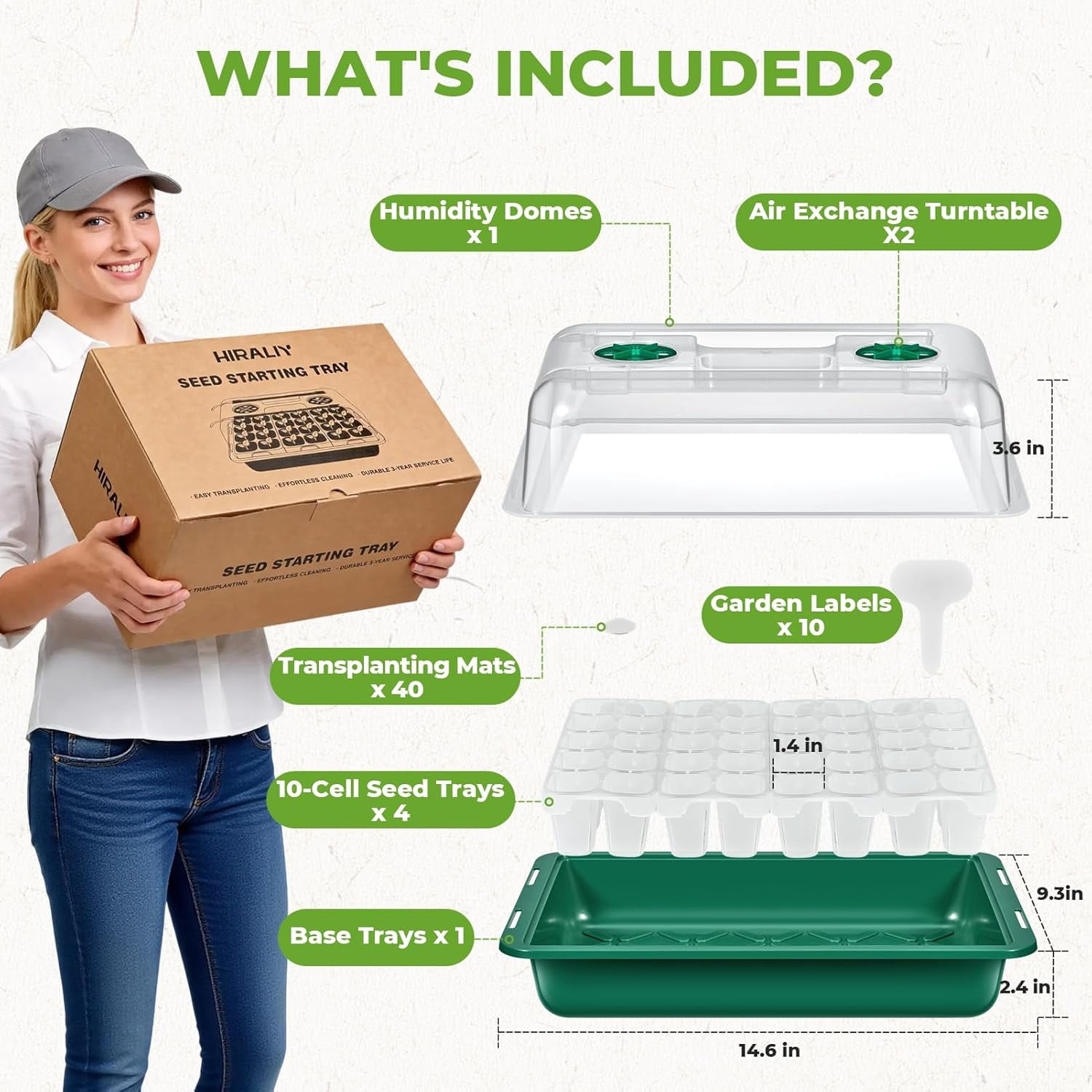 40 Cell Seed Starter Tray Kits, Reusable Plant Germination Trays, Easy Transplanting, with Humidity Domes and Bases, for Starting Vegetable, Flower & Herb Seeds, Indoor Gardening, Greenhouse