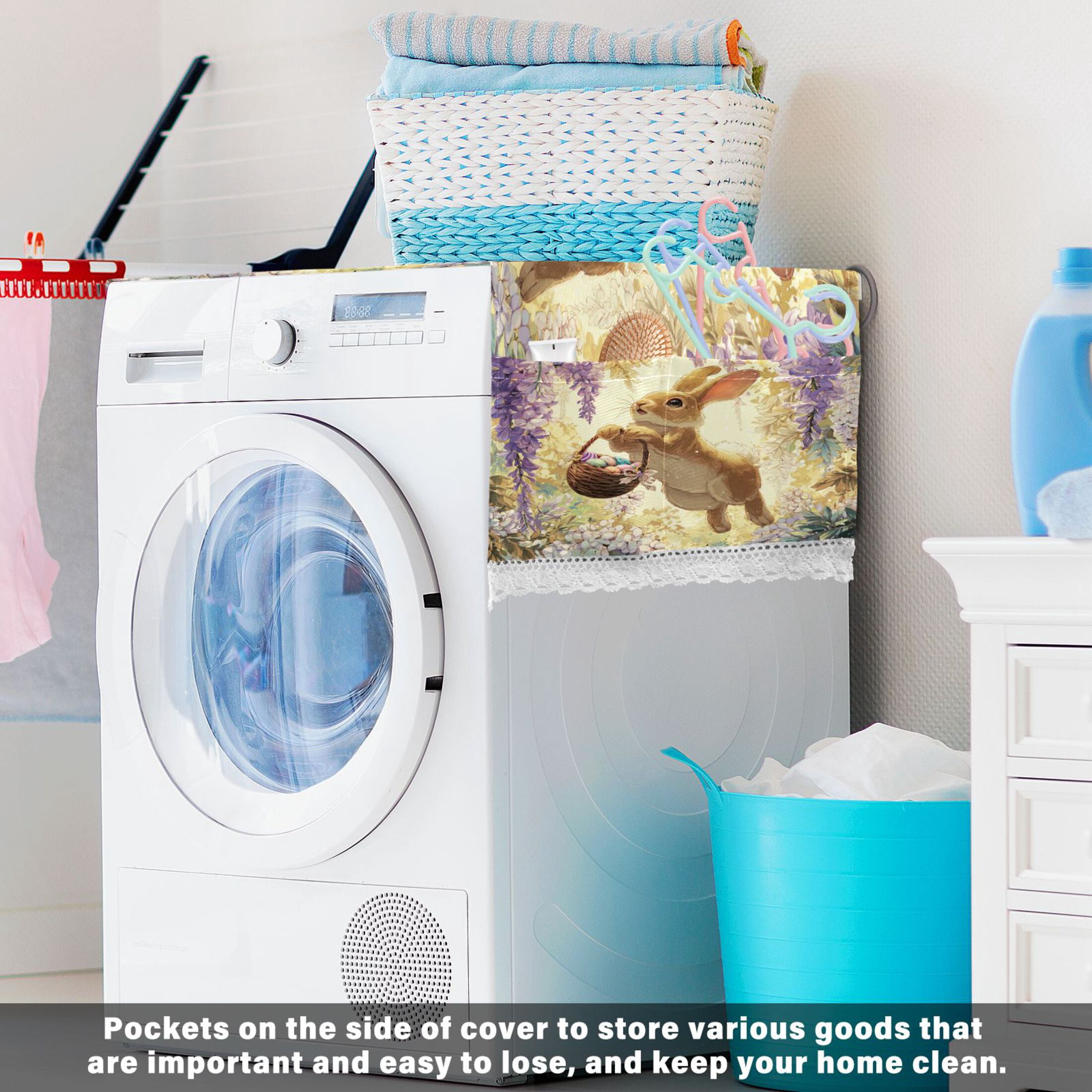Wobogo Cute Brown Bunny Washing Machine Cover Dustproof Washer Dryer Cover Waterproof Laundry Room Decorative Protector