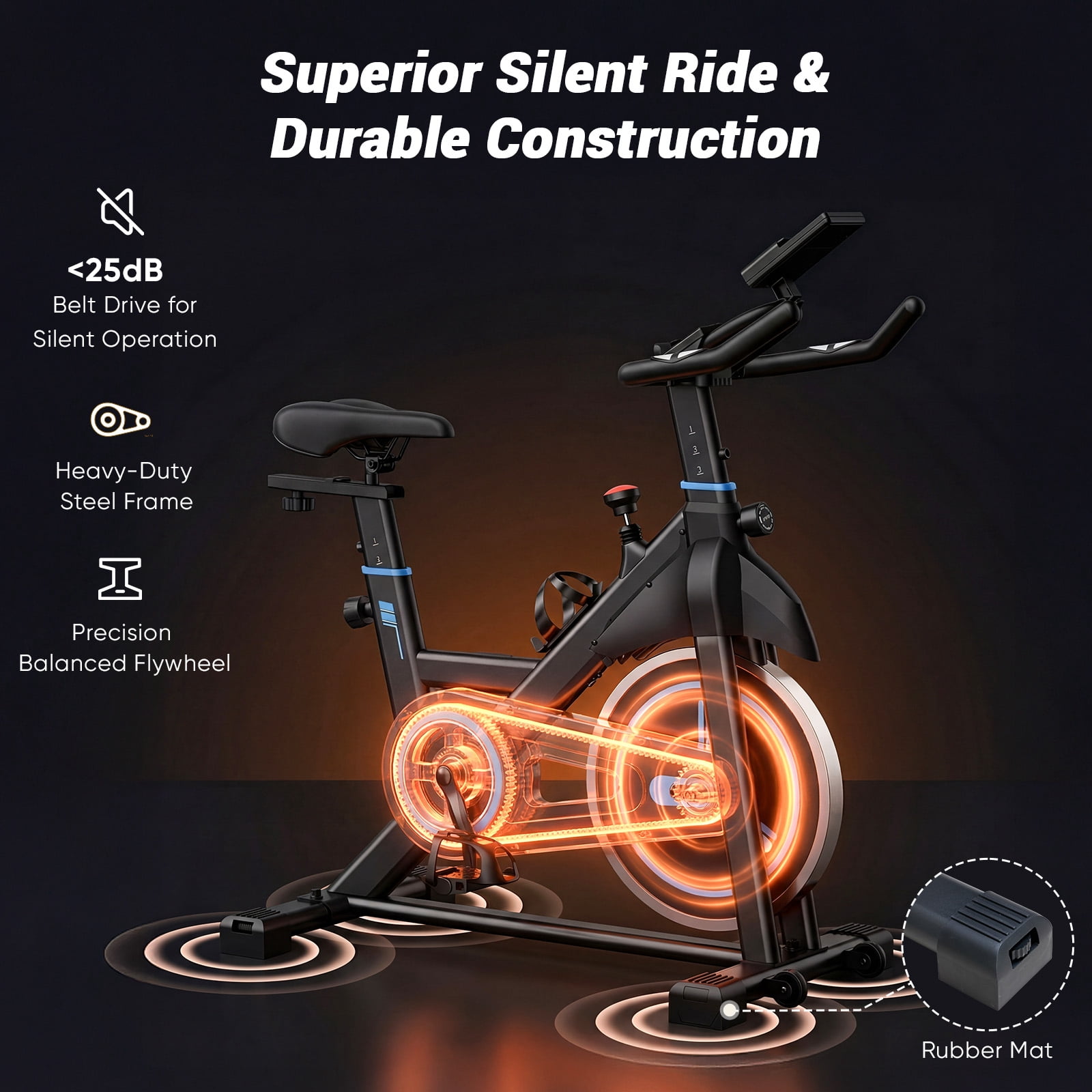 SHOUFTW Home Exercise Bike with APP Control, Magnetic Resistance Bike, Quiet Indoor Stationary Cycle 300lb Capacity, Black Blue