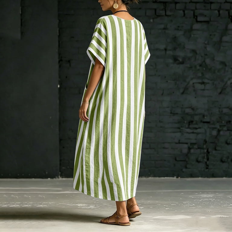 striped linen blend swing dress Quince Women's Sleeveless Swing Dress in Blue Pinstripe, Large Size, Made from 100% European Linen