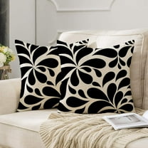 18"x18" Set of 2 Black and White Abstract Floral Linen Pillow Covers – Modern Boho Decorative Throw Pillowcases for Sofa, Couch, Bedroom, Living Room