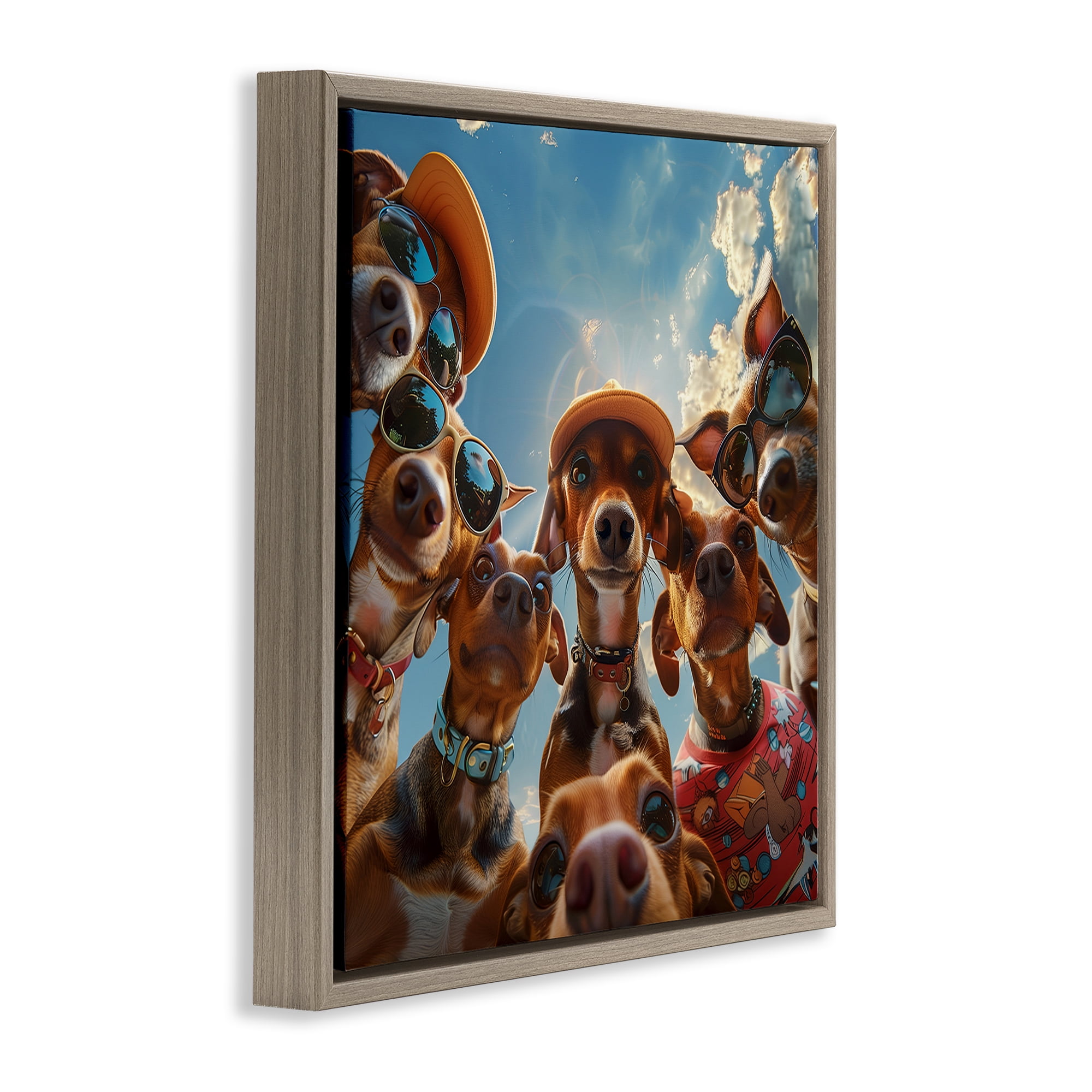 Stupell Industries Funny Wiener Dog Selfie Novelty & Humor Painting Brown Floater Framed Canvas Art Print Wall Art, 25 x 25