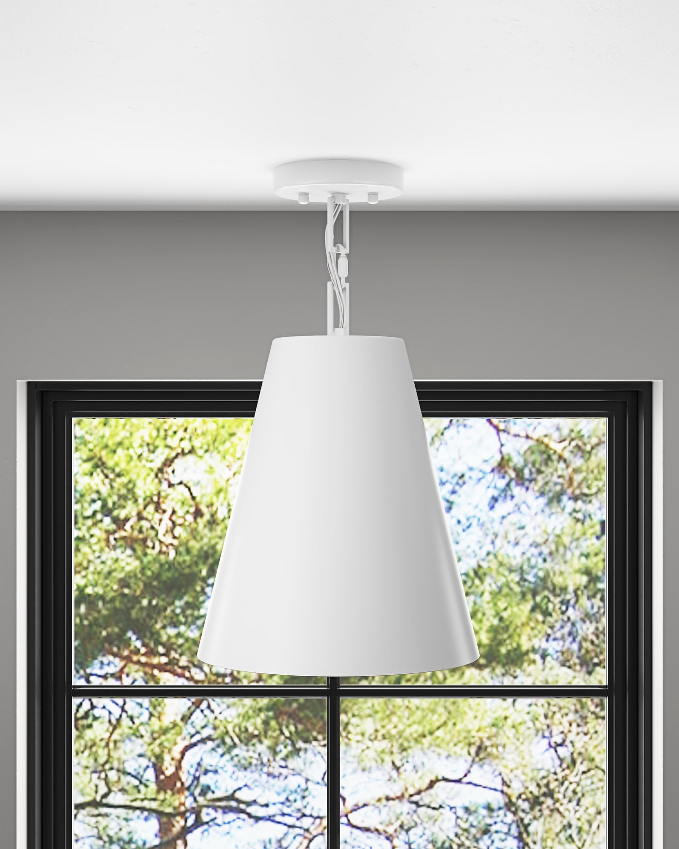 Aiwen Mid Century Semi Flush Mount Ceiling Light White Cone Metal Shade Farmhouse Ceiling Lighting For Bedroom Kitchen Island Living Room Hallway