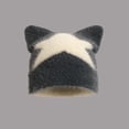 thumbnail image 2 of Knit Beanie with Cat Ears and Five-Point Star Pattern Cute Warm Winter Hats for Men Women Soft Stretchy Cozy Hat, 2 of 4