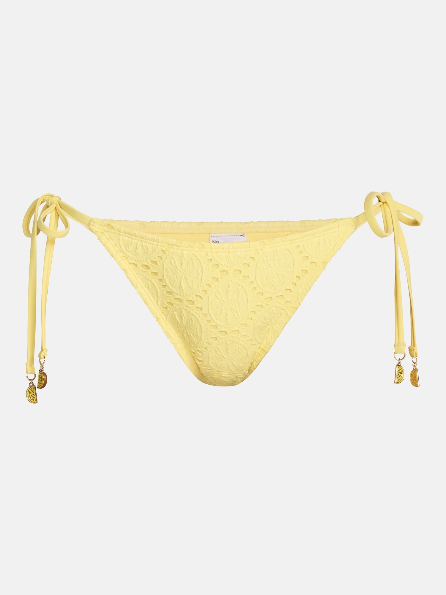 No Boundaries Lemon Eyelet Side Tie Bikini Swim Bottoms, Women's XXS-XXL