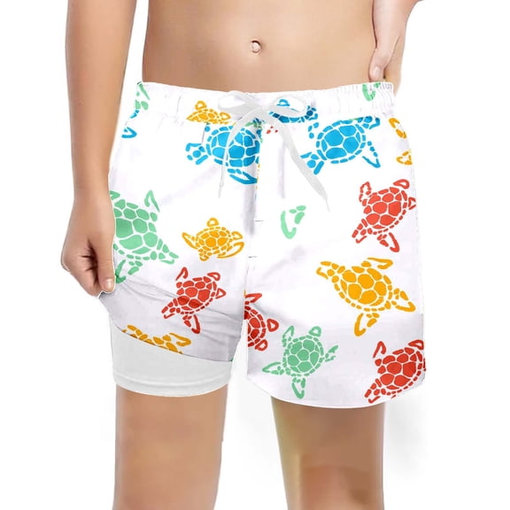 Boys Swimsuit Size 10-12Y Youth Swim Trunks Turtle Print Quick Dry Drawstring Short Liner Fit Toddler Boys Swim Set