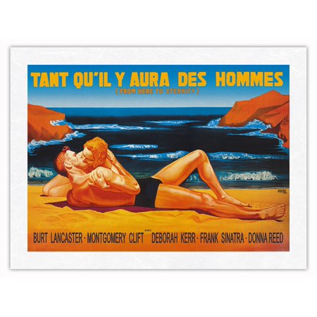 From Here to Eternity (Tant Qu’il Y Aura Des Hommes) - Directed by Fred Zinnemann - Vintage French Movie Poster by René Péron c.1953 - Japanese Unryu Rice Paper Art Print (Unframed) 18 x 24 in