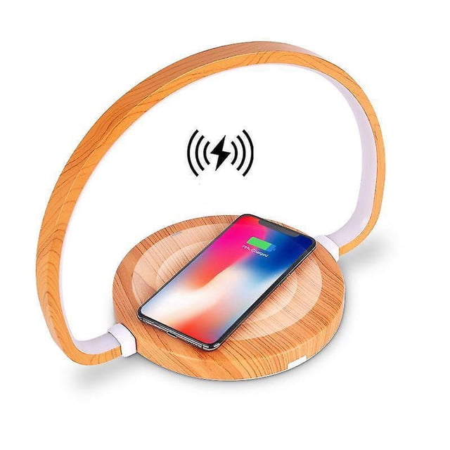 Lámpara De Mesa, Lámparas De Noche Led Con Cargador Inalámbrico De 10 W Lámpara Táctil Puerto USB Luz Nocturna Con Atenuación Continua Reloj Digital Protección Ocular Lámpara De Lectura Para