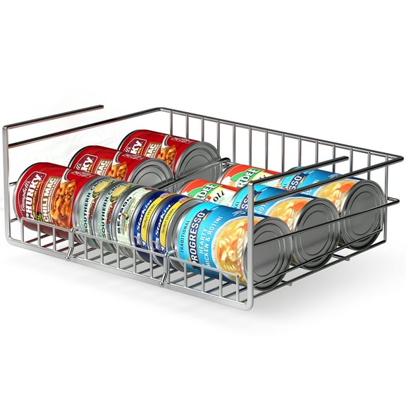 Sorbus Can Organizer Rack – Under Cabinet Storage Shelf with Divider for Canned Goods, Pantry & Kitchen Organization, Silver