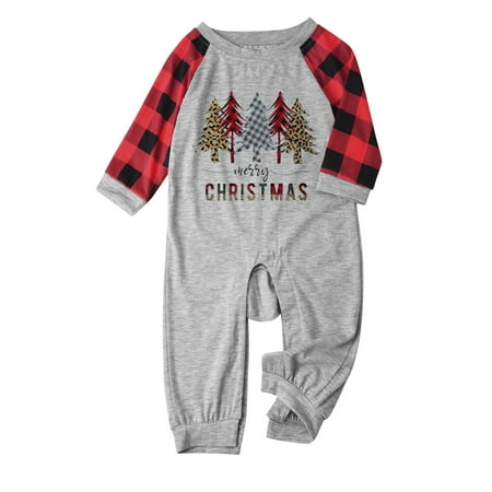 

Herrnalise Parent-child Attire Christmas Suits Patchwork Plaid Printed Homewear Round Neck Long Sleeve Pajamas Two-piece Baby Sets Christmas Clothes for Family