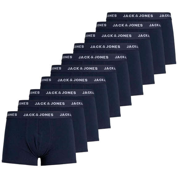 Jack & Jones Calzoncillos para Hombre, Paquete de 10 - JACSOLID, Calzoncillos, Algodón Elástico, Logotipo unicolor Azul oscuro S (Small)