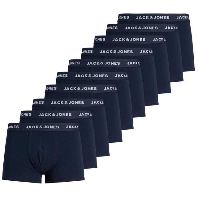 Jack & Jones Calzoncillos para Hombre, Paquete de 10 - JACSOLID, Calzoncillos, Algodón Elástico, Logotipo unicolor Azul oscuro S (Small)