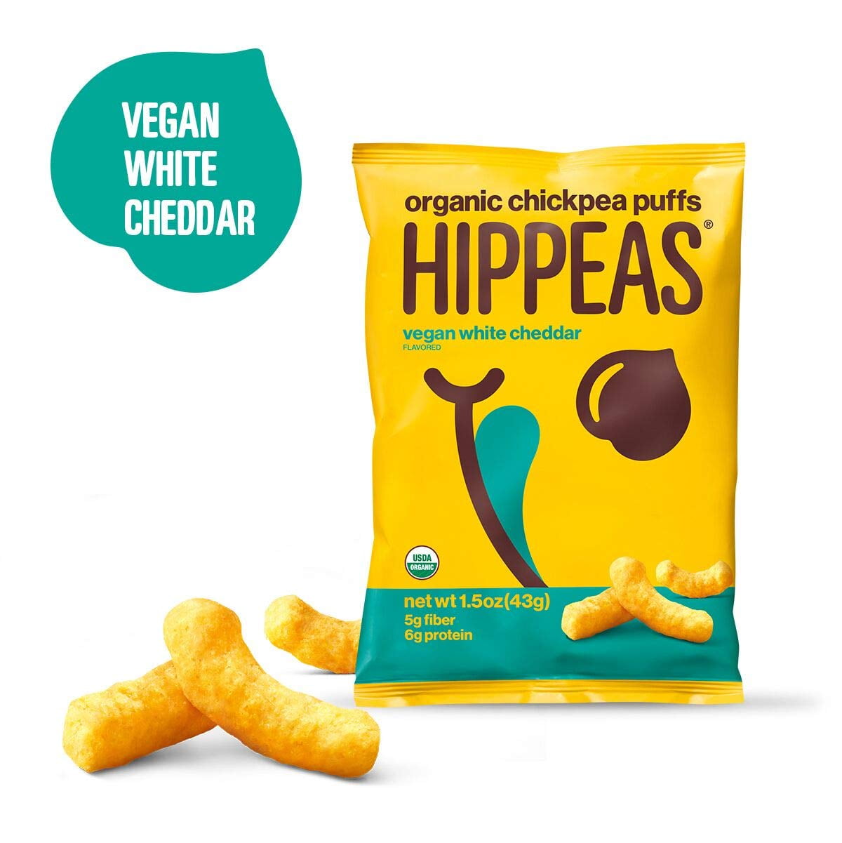 HIPPEAS Organic Chickpea Puffs + Vegan White Cheddar 1.5 ounce, 12 count Vegan, GlutenFree