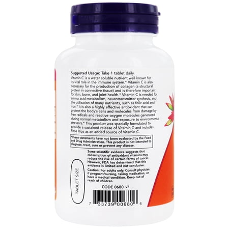 ナウフーズ C-1000 ビタミンC サプリメント 1000mg 100粒 NOW Foods タブレット ローズヒップ タイムリリース
