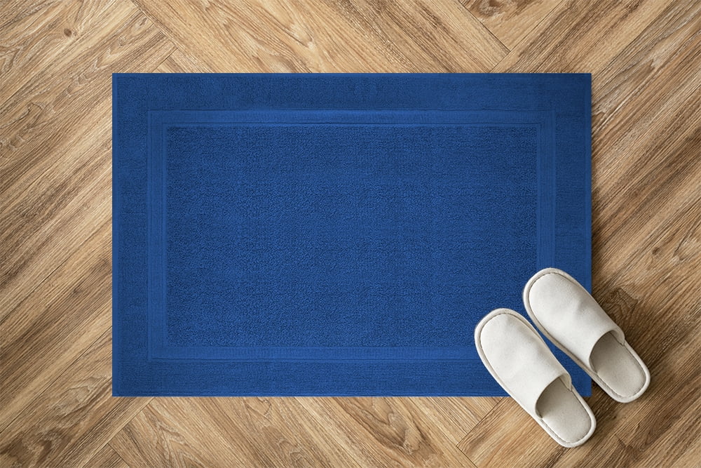 Premium Cotton Banded Navy Blue Bath Mats Pack of 2, 22x34 inches [Not a Bathroom Rug] - Infinitee Xclusives