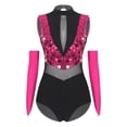 thumbnail image 3 of iiniim Women Sparkle Latin Jazz Dance Outfit Sleeveless Gymnastics Leotard with Gloves Sequins Dance Clothes Hot Pink L, 3 of 7