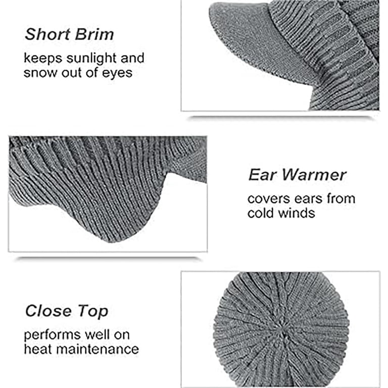 Unisex Knitted Hat with Brim and Ear Flaps, Winter Beanie  display picture 3