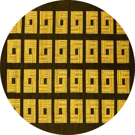 Ahgly Company Machine Washable Indoor Round Abstract Yellow Modern Area Rugs, 4' Round