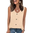 thumbnail image 2 of ClodeEU Women's Crochet Lace V Neck Sleeveless Button Blouse ,Solid Color Casual Tank Top Beige,Women's Plus L, 2 of 8