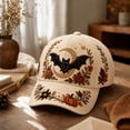 thumbnail image 5 of Fall Halloween Embroidered Baseball Cap,Vintage Bat Floral Adjustable Trucker Hat,Casual Holiday Accessory for Women Men, 5 of 7