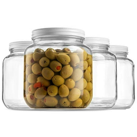 Half Gallon Glass Mason Jar (64 Oz - 2 Quart) - 4 Pack - Wide Mouth, Metal Lid, BPA-Free Dishwasher Safe Canning Jar for Fermenting, Sun Tea, Kombucha, Dry Food Storage,