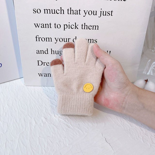 Guantes para niños, finos, para bebés, niños y niñas, de invierno, para niñas, de cinco dedos, cálidos, con cara sonriente, para estudiantes de primaria, de invierno